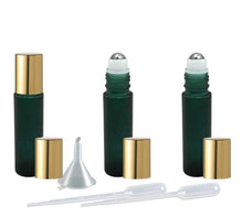 Load image into Gallery viewer, 12 10ml Frosted GREEN Glass 10ml Roll-On Bottles PREMIUM Italian 1/3 Oz Steel  Rollerball Perfume Essential Oil Aromatherapy NOT Painted