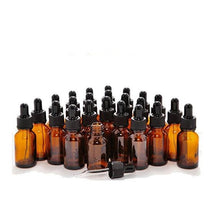Load image into Gallery viewer, 20 15mL Glass Dropper Bottles Amber 1/2 Oz Boston Round Black Medicine Bulb Dropper Glass Pipette Oil, Serums, Essential Oils Measure