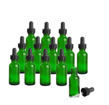 Load image into Gallery viewer, 12 Classic Green 15mL 1/2 Oz Bulb Dropper Bottle Boston Round Black Medicine Bulb Pipette Serum, Measure Carrier Essential Oils Aromatherapy