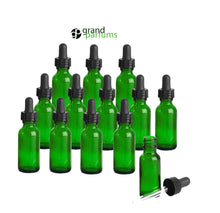Load image into Gallery viewer, 3 Classic Green 15mL 1/2 Oz Bulb Dropper Bottle Boston Round Black Medicine Bulb Pipette Serums, Measure Carrier Essential Oils Aromatherapy
