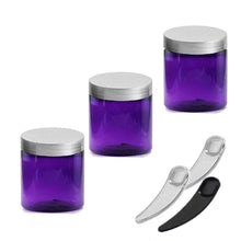 Load image into Gallery viewer, 12 PET Plastic 2 Oz Royal PURPLE Jars 60ml with Free Spatulas DIY Body Butter, Sugar Scrub, Balms, Salves, Empty Cosmetic Containers