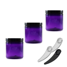 Load image into Gallery viewer, 12 PET Plastic 2 Oz Royal PURPLE Jars 60ml with Free Spatulas DIY Body Butter, Sugar Scrub, Balms, Salves, Empty Cosmetic Containers
