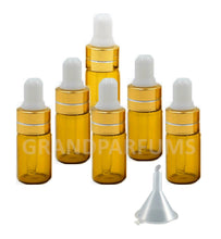 Load image into Gallery viewer, 25 3ml AMBER Glass Dropper Bottle 1ml MINI Vials Essential Oil, Serum, Miniature Tester Upscale GOLD Aromatherapy, Sample, Eliquid PIpette