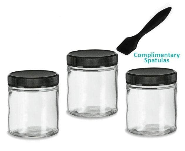 6 CLEAR Flint GLASS Jars 4 Oz 120ml with Black Caps for Cosmetic Packaging Body Butter, Sugar Scrubs, Balms, Salves, Cosmetics High Quality