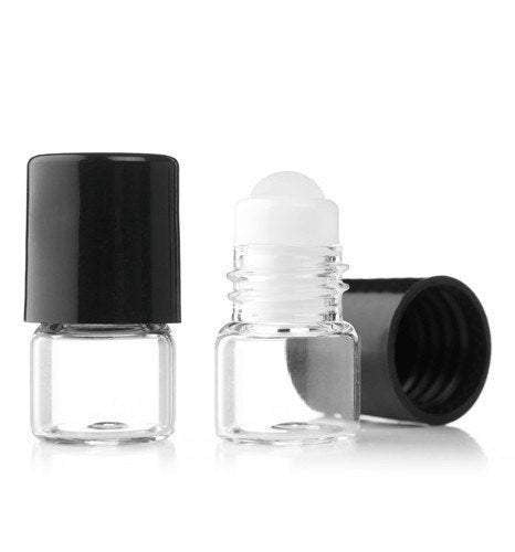 100 Mini 1 ml Clear Glass Roll on Bottles, Vials w/ Glass Roller Balls for Perfume, Essential Oil, Serum, Samples Roll-on 1/4 DRAM Wholesale