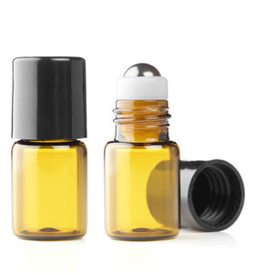 12 Empty 2mL Amber Mini Glass with PREMIUM GLASS Roller Ball Bottles Rollerball Bottles Roll-on Refillable Rollon Intro Essential Oil Safe