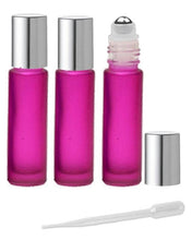 Load image into Gallery viewer, 12 HOT PINK Magenta Frosted Rollerball Bottles w/ Stainless STEEL Roll-On 10ml Essential Oil Perfume Roller Matte Silver Caps Bottles