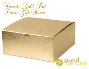 8 GOLD Gift Boxes, LARGE Linen Foil High Quality Sturdy Metallic 8"x 8"x 3" Sweater, Holiday, Favor, Wedding, Valentines Day, Bridal Party