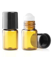 Load image into Gallery viewer, 48 Empty 2mL AMBER Mini Glass Metal Roller Ball Bottles Rollerball Bottles STAINLESS STEEL Roll-on Refillable Rollon Essential Oil Safe