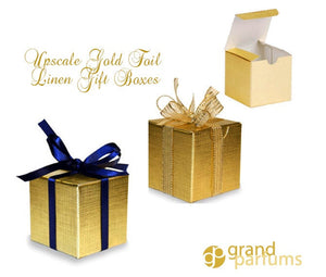 6 GOLD Linen Foil Gift Boxes, Upscale Sturdy Metallic 4" x 4" x 4" Gift, Holiday, Favor, Wedding, Christmas, Candy, Candle Boxes Bulk