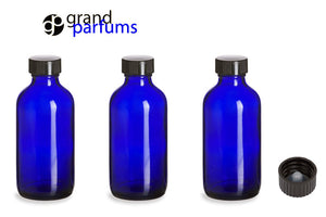 CLOSEOUT 12 Cobalt Blue 4 Oz Glass Bottles, PREMIUM 120mL Boston Round Bottle w/ Black Phenolic Caps Essential Oil, Serum, Lotion,  Storage