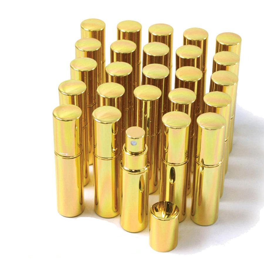 12 GOLD PERFUME ATOMIZER - Empty Perfume Fragrance Fine Mist Spray Bottle 10ml 1/3 Oz Refillable Free Pipette Glass Bottle Aluminum Housing