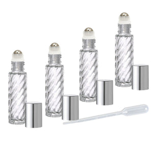 3 CLEAR or Swirled 10mL DELUXE Rollerball Bottles Metal Steel Rollers  Gold or Silver Metallic Caps 1/3 Oz Roll-Ons Essential Oil Perfume