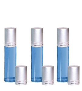 10 ml Empty Glass Roller Ball Light Blue Roll On Bottles 12 Pcs with STAINLESS STEEL ROLLERS Gold or Matte Silver Caps Essential Oil Perfume