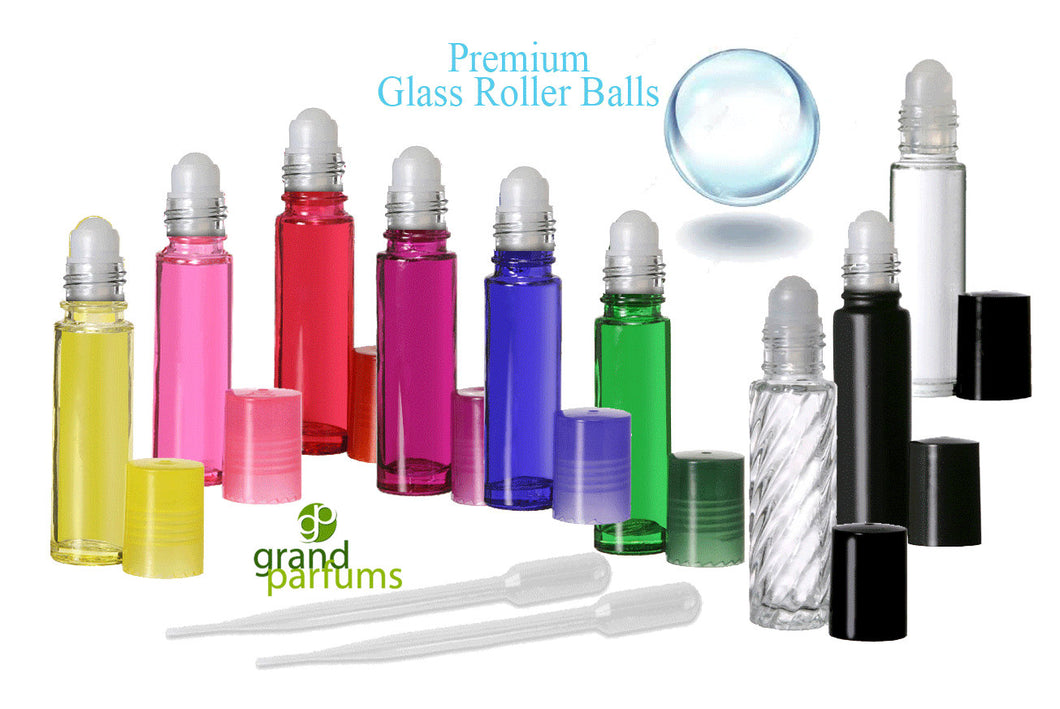 6 10ml Empty Glass Roll On Bottles w/ PREMIUM GLASS ROLLERS Assorted Colors Essential Oil Perfume Pink Clear Blue Yellow Red Green Purple