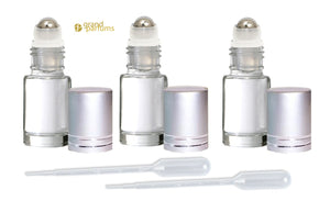 24 5ml Clear Roll on Glass Bottles w/ STAINLESS Steel Roller Balls BLACK Shiny METAL Caps Essential Oil, Perfume Roller Top 1/6 Oz Sampler