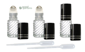 6 5ml Clear Roll on Glass Bottles w/ STAINLESS Steel Roller Balls, SILVER Caps Essential Oil, Perfume Roller Top 1/6 Oz Vial Mini Sampler