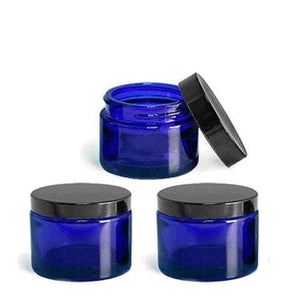 3 GLASS JARS, Cobalt Blue 2 Oz Upscale, Empty Cosmetic Jars 60 mL Sugar Scrub, Bath Salts, Body Butter, Conditioning Mask Hair Conditioner