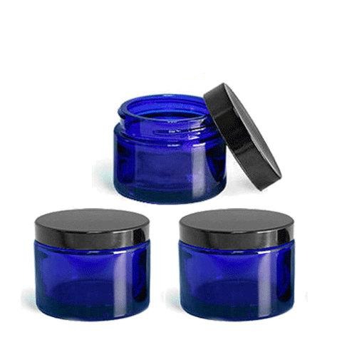 6 GLASS JARS, Cobalt Blue 2 Oz Upscale, Empty Cosmetic Jars 60 mL Sugar Scrub, Bath Salts, Body Butter, Conditioning Mask Hair Conditioner