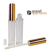Load image into Gallery viewer, 6 Lip Gloss 10ml Tubes w/ Metallic GOLD Wand Tops Private Label Cosmetic Packaging Lipstick Balm Makeup Artists Soft flocked tip PVC PLASTIC