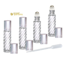 Load image into Gallery viewer, 6 CLEAR Rollerball Bottles 10mL, w/ Matte Silver Caps Stainless Steel Rollers Roll-On Essential Oil, Perfume Aromatherapy Lip Gloss Bottles