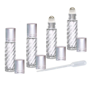 24 CLEAR Rollerball Bottles 10mL, w/ Matte Silver Caps Stainless Steel Rollers Roll-On Essential Oil, Perfume Aromatherapy Lip Gloss Bottles