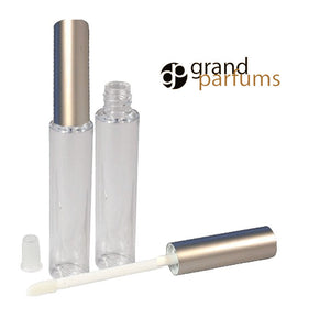 6 Lip Gloss 10ml Tubes w/ Metallic GOLD Wand Tops Private Label Cosmetic Packaging Lipstick Balm Makeup Artists Soft flocked tip PVC PLASTIC