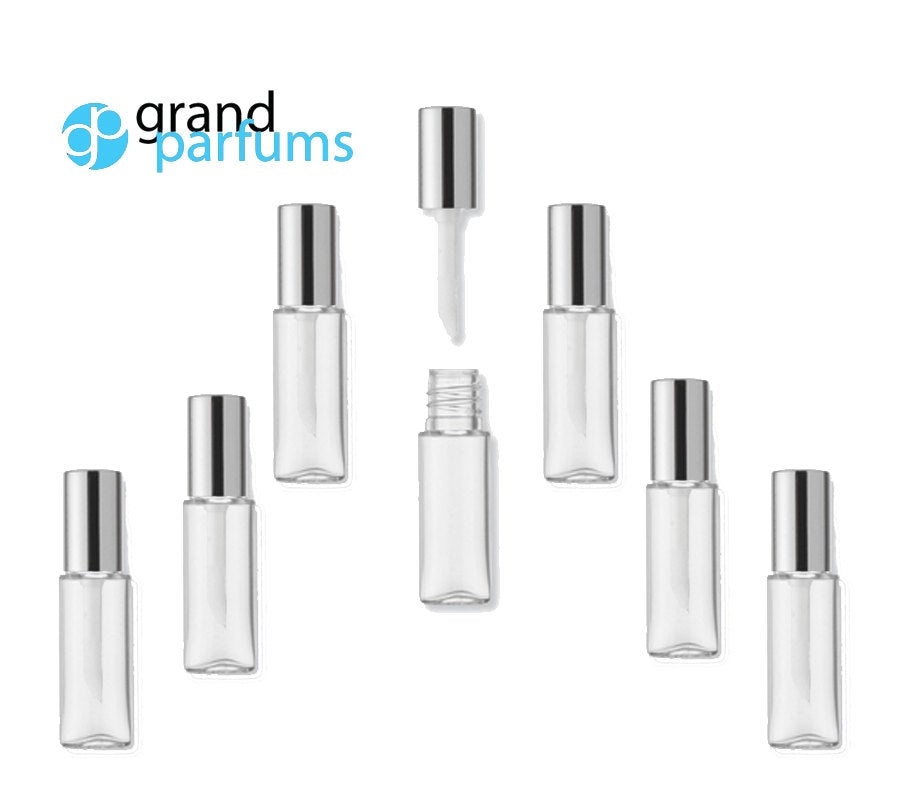 25 Lip Gloss 1.2ml Tubes w/ Metallic SILVER Wand Tops Sampling Favors Private Label Cosmetic Packaging Lipstick Balm Soft flocked Tip PVC