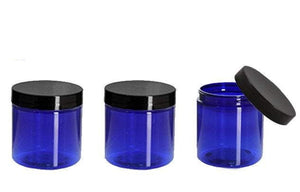 6 Cobalt Blue 2 Oz Hi Wall PET JARS Plastic 60ml w/ Smooth Black Caps for Cosmetic Packaging Body Butter, Sugar Scrubs, Balms, Bath Salt