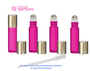 6 Roll On Bottles 10ml SOLID Magenta Hot Pink STAINLESS Steel Roller Balls  Luxury GOLD Caps Essential Oil Lip Gloss Perfume