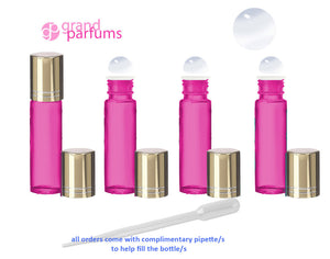 6 Roll On Bottles 10ml SOLID Magenta Hot Pink STAINLESS Steel Roller Balls  Luxury GOLD Caps Essential Oil Lip Gloss Perfume