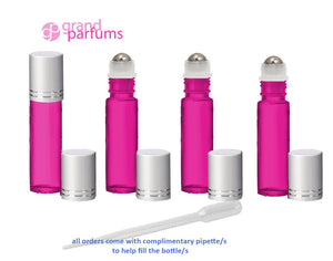 6 Roll On Bottles 10ml SOLID Magenta Hot Pink STAINLESS Steel Roller Balls  Luxury GOLD Caps Essential Oil Lip Gloss Perfume