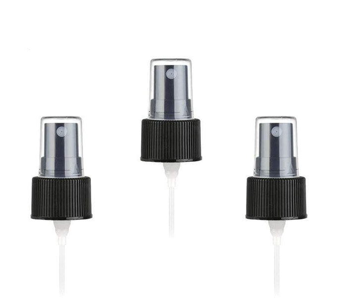24 (20/410) Black Fine Mist Spray Sprayer Atomizer Caps Fit Our 1 and 2 Oz GLASS Boston Round Bottles and 4 Oz Cosmo Plastic Bottles 20-410
