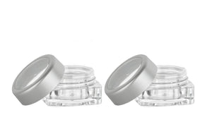 24 5ml MINI Acrylic Window JARS HDPE Insert and Silver Lid Eyeshadow Lip Balm, Gloss Sample Cream Solid Perfume Plastic Party Favor Cosmetic