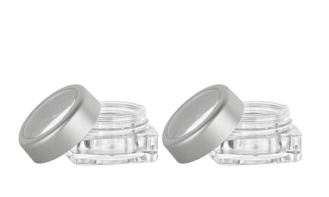 12 5ml MINI Acrylic Window JARS HDPE Insert and Silver Lid Eyeshadow Lip Balm, Gloss Sample Cream Solid Perfume Plastic Party Favor Cosmetic
