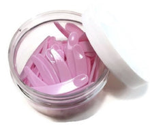 Load image into Gallery viewer, 100 Pink Disposable Mini Cosmetic Spatulas Spoons in PET Plastic 4 Oz Low Profile Jar Private Label Makeup Artists Container Vanity Display