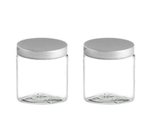 Load image into Gallery viewer, 3 CLEAR 8 Oz Hi Wall PET Plastic Jars 240ml w/ Smooth Upscale Caps for Body Butter, Sugar Scrubs, Balms, Bath Salt, Conditioner 240 ml