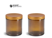 Load image into Gallery viewer, 3 AMBER GLASS 8 Oz Empty Cosmetic Jars 240ml w/ Smooth Upscale Caps for Body Butter, Sugar Scrubs, Balms, Bath Salt Conditioner 240 ml