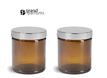 Load image into Gallery viewer, 3 AMBER GLASS 8 Oz Empty Cosmetic Jars 240ml w/ Smooth Upscale Caps for Body Butter, Sugar Scrubs, Balms, Bath Salt Conditioner 240 ml