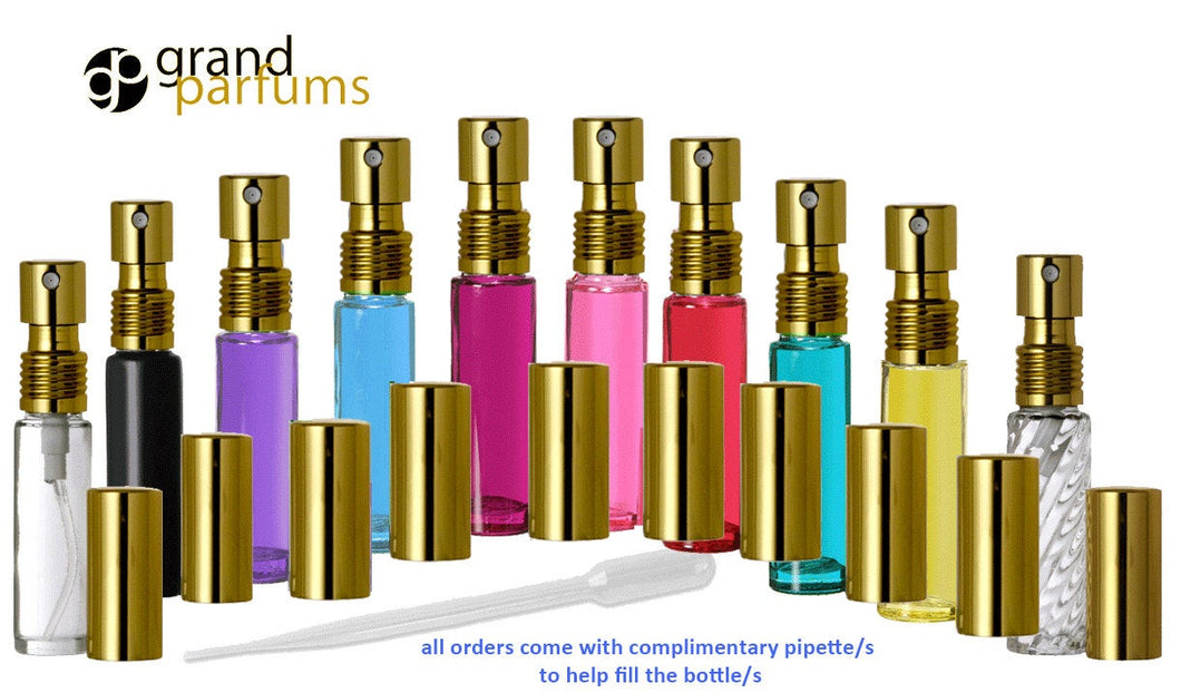Colored 10ml Glass Fine Mist Atomizer with Gold Spray Pump, for Perfumes, Cologne Essential Oil Blends Decant with Funnel, Pipette 1/3 Oz