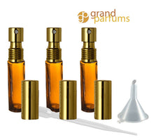 Load image into Gallery viewer, 6 10ml Glass Fine Mist Perfume Atomizer with Gold Spray Pump, for Perfumes, Cologne Essential Oil Blends Decant with Funnel, Pipette 1/3 Oz