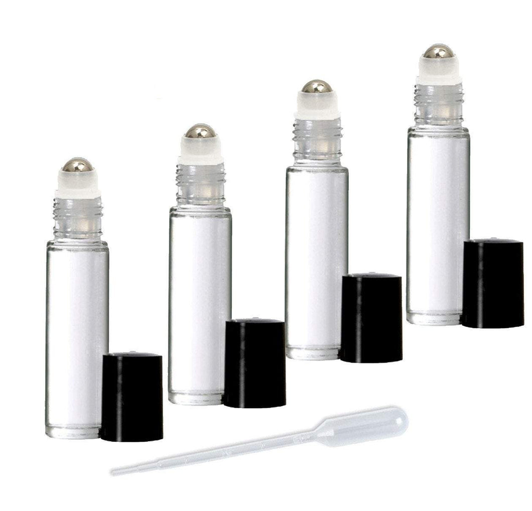 12 Sets 10ml PREMIUM STEEL ROLLER Glass Roll On Bottles w Stainless Steel Fitments, Aromatherapy Essential Oil Perfume Clear, Swirl or Color