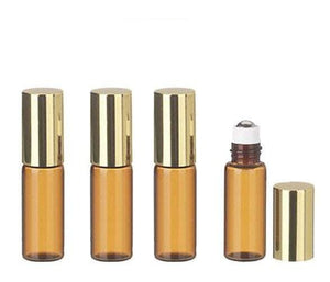 24 LUXURIOUS Upscale Slim Glass 3ml Amber Roll-on Roller Perfume Bottles STAINLESS STEEL Ball Fitment 1/10 Oz Essential Oil, Lip Gloss, 3 ml