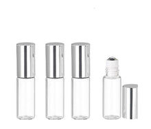 Load image into Gallery viewer, 144 AMBER 3ml Glass Slim Roll-on Roller Perfume Bottles w/ Shiny Metal Cap STAINLESS STEEL Ball Fitment 1/10 Oz Essential Oil Lip Gloss 3 ml