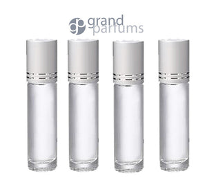 48 CLEAR 10mL DELUXE Clear Rollerball Bottles w/ Pink, Turquoise Black Gold Matte Silver Metallic Caps 1/3 Oz Roll-Ons Essential Oil Perfume