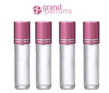 Load image into Gallery viewer, 48 CLEAR 10mL DELUXE Clear Rollerball Bottles with Pink, Turquoise, Black Gold or Silver Metallic Caps 1/3 Oz Roll-Ons Essential Oil Perfume