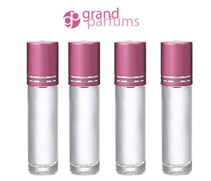 48 CLEAR 10mL DELUXE Clear Rollerball Bottles w/ Pink, Turquoise Black Gold Matte Silver Metallic Caps 1/3 Oz Roll-Ons Essential Oil Perfume