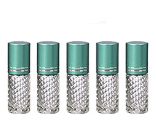 Load image into Gallery viewer, 24 CLEAR 4mL DELUXE Clear or Swirled Rollerball Bottles Pink, Turquoise, Black Gold or Silver Metallic Caps Roll-On Essential Oil Perfume