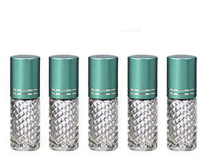 24 CLEAR 4mL DELUXE Clear or Swirled Rollerball Bottles Pink, Turquoise, Black Gold or Silver Metallic Caps Roll-On Essential Oil Perfume