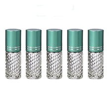 Load image into Gallery viewer, 12 CLEAR 4mL DELUXE Clear or Swirled Rollerball Bottles Pink, Turquoise, Black Gold or Silver Metallic Caps Roll-On Essential Oil Perfume